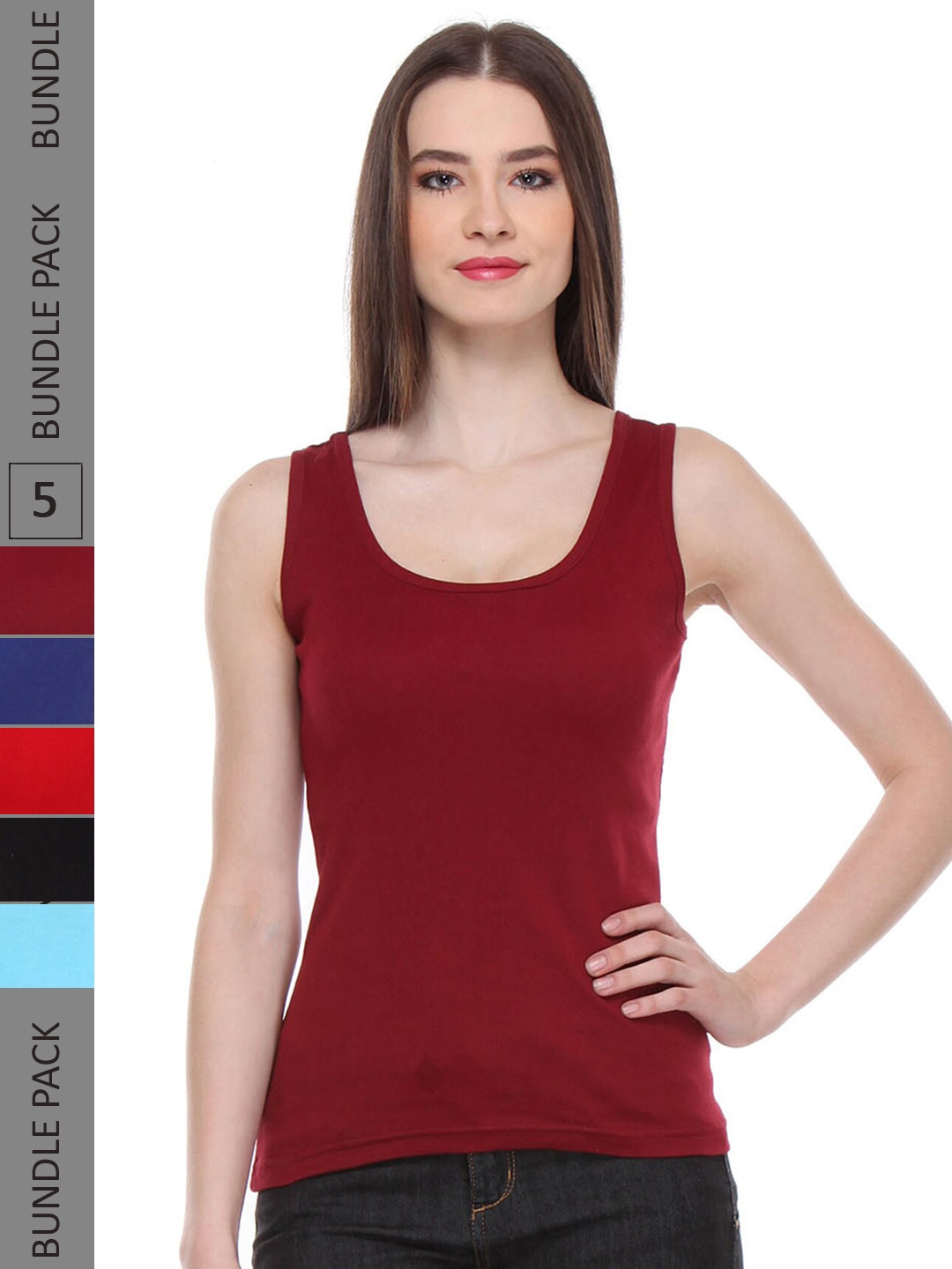 

IndiWeaves Pack Of 5 Pure Cotton Tank Top, Maroon