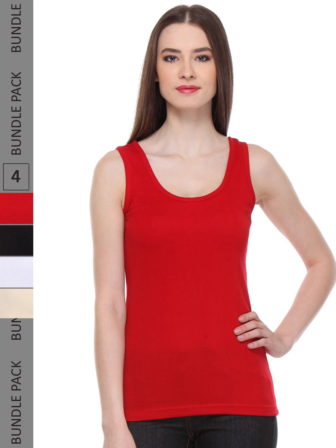 

IndiWeaves Pack of 4 Cotton Tank Top, Red