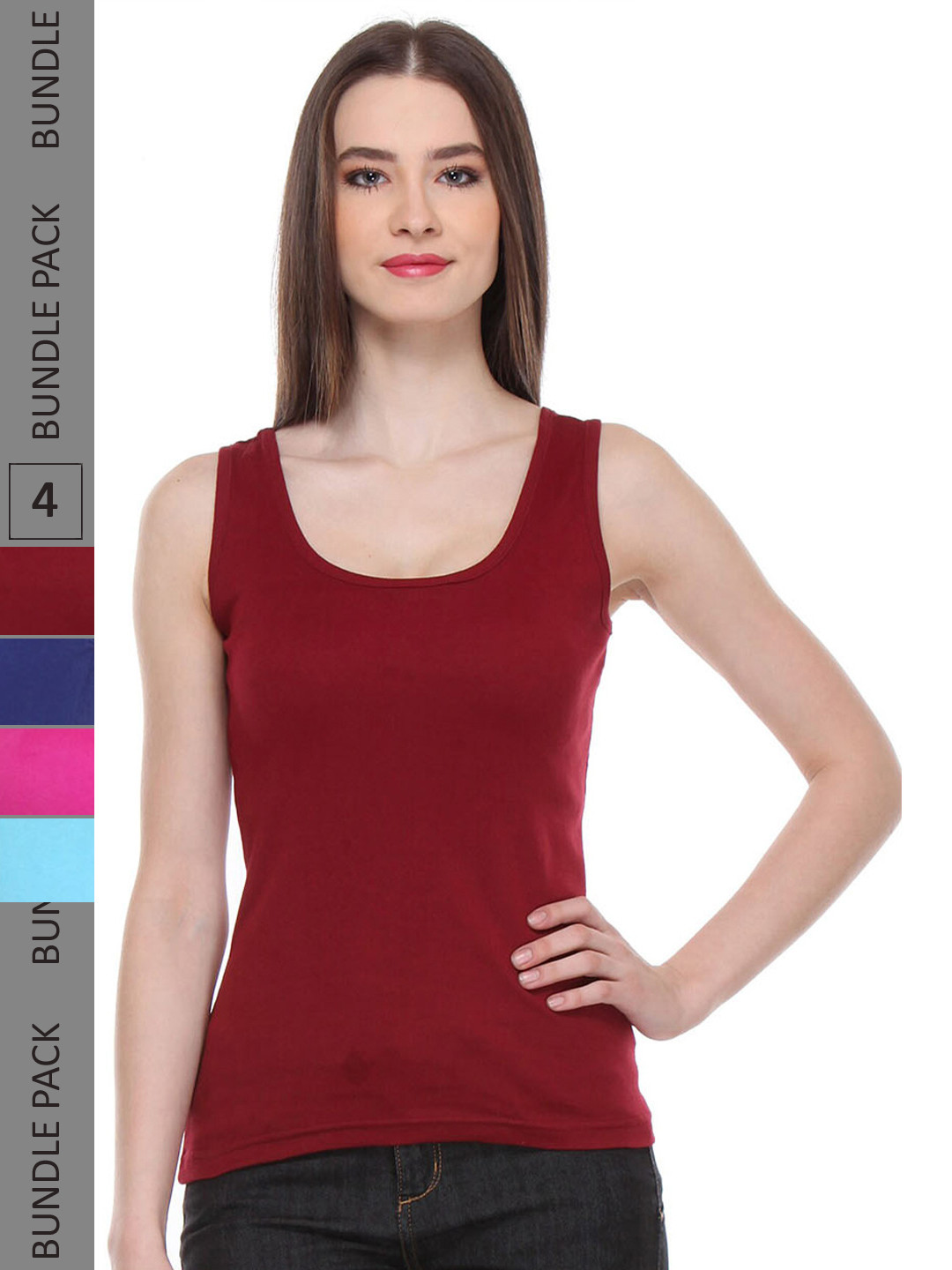 

IndiWeaves Pack of 4 Cotton Tank Top, Maroon