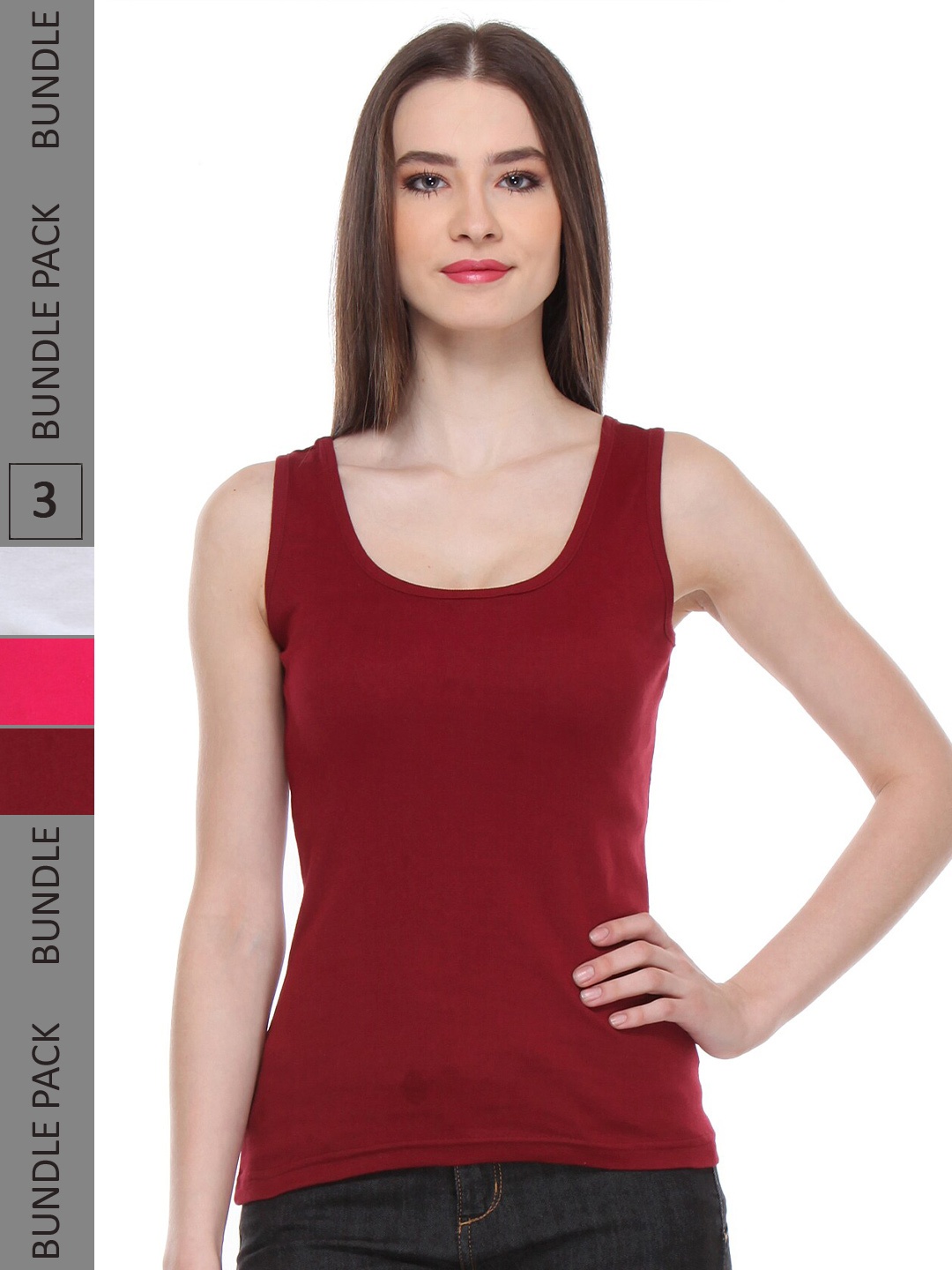 

IndiWeaves Pack of 3 Cotton Tank Top, Maroon