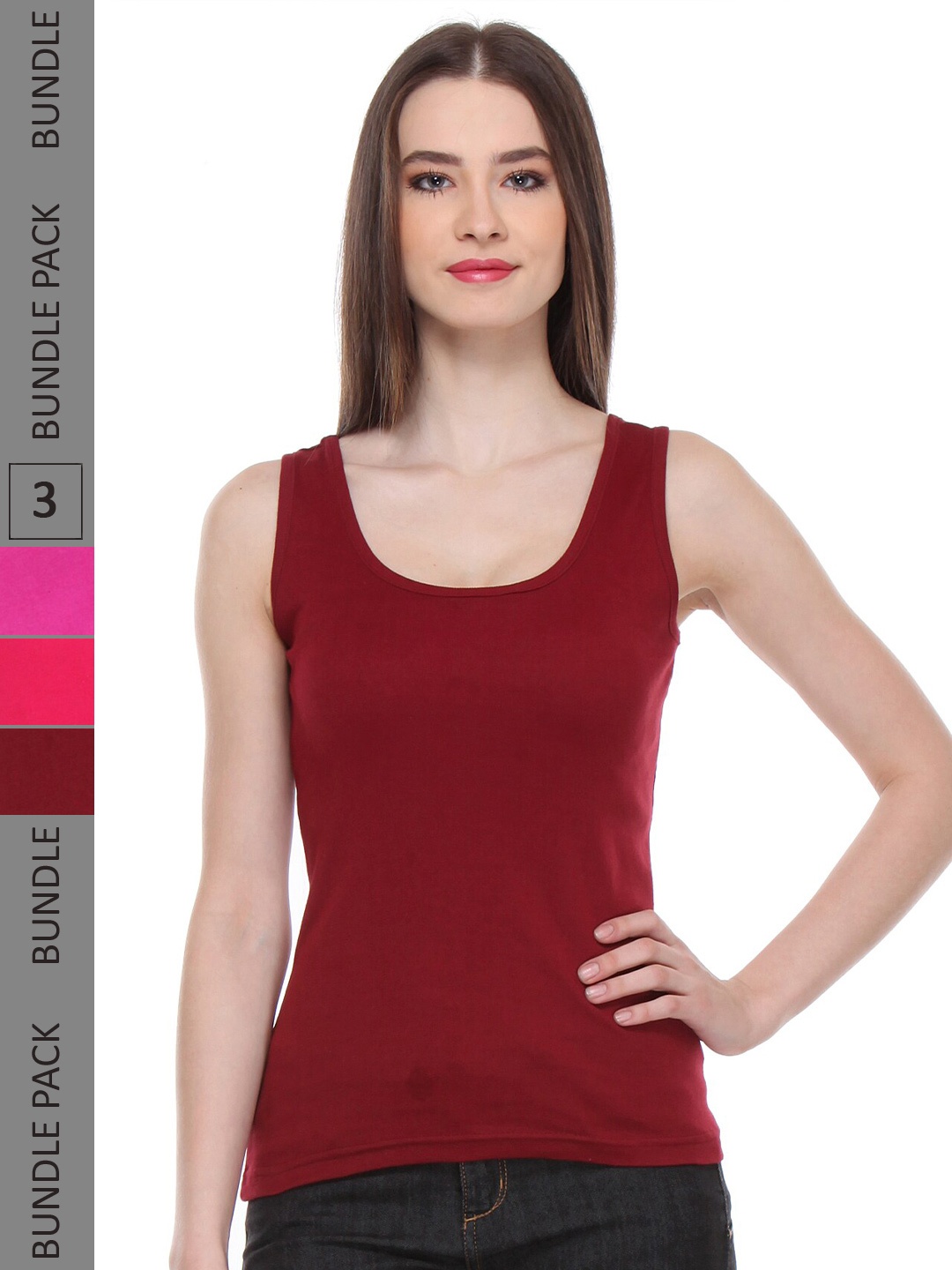 

IndiWeaves Pack of 3 Cotton Tank Top, Maroon
