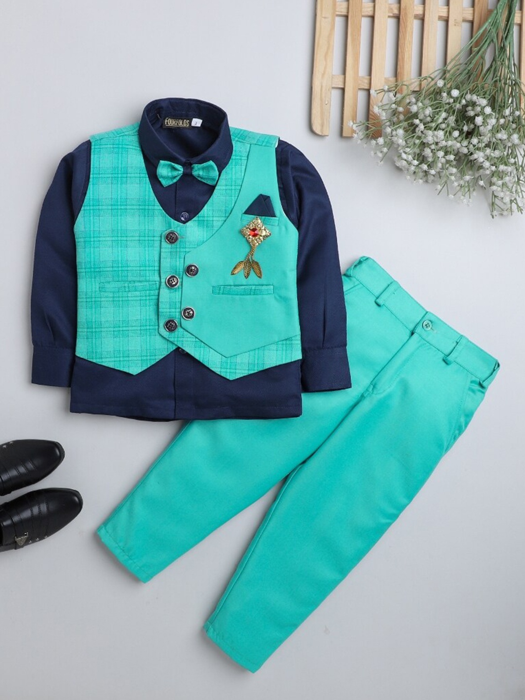 

BAESD Boys Single Breated 4-Piece Suit, Sea green