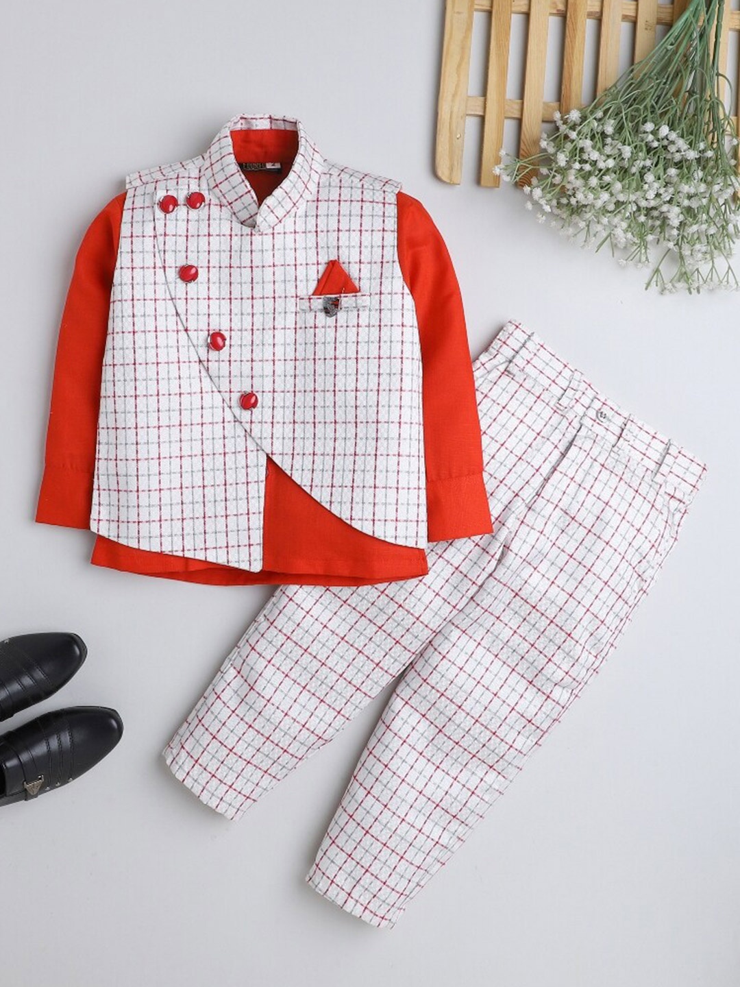 

BAESD Boys Shirt & Trousers With Waistcoat, Red