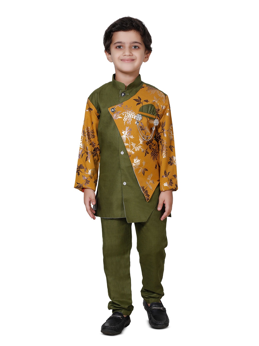 

BAESD Boys Floral Printed Bandhgala Sherwani, Olive