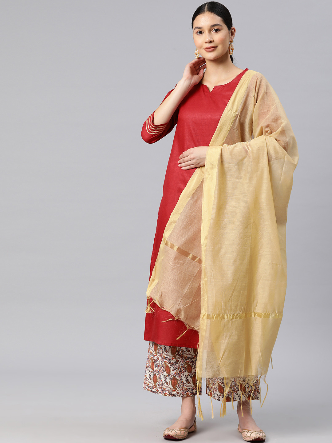 

RAJGRANTH Women Regular Pure Cotton Kurta with Palazzos & With Dupatta, Red