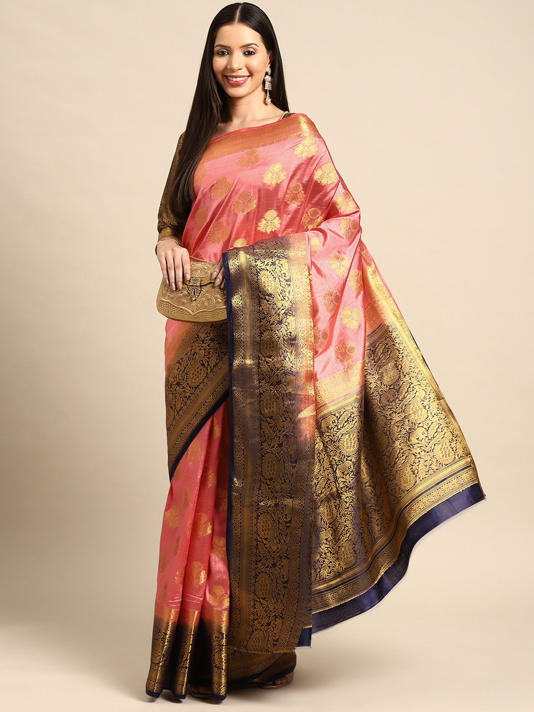 

RAJGRANTH Ethnic Motifs Banarasi Saree, Pink