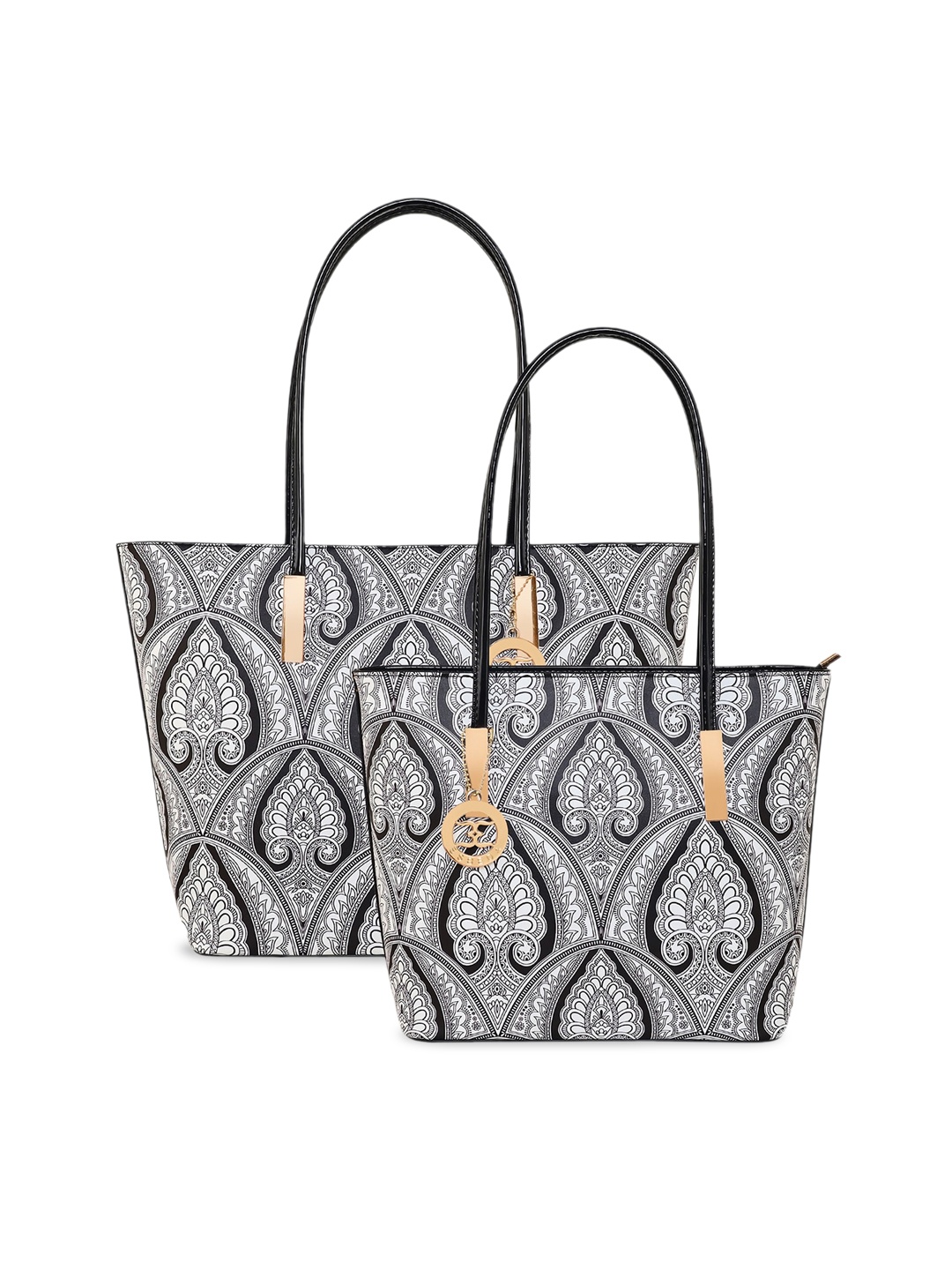 

ESBEDA Set Of 2 Ethnic Motifs Printed PU Shopper Shoulder Bags, Black