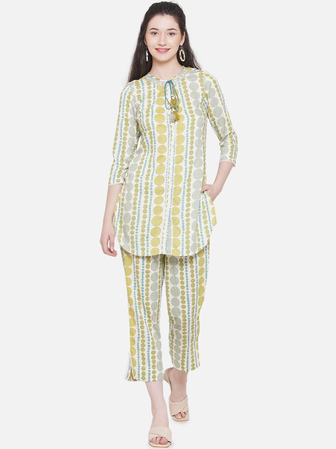 

bellamia Forest Printed Tunic With Trousers, Green