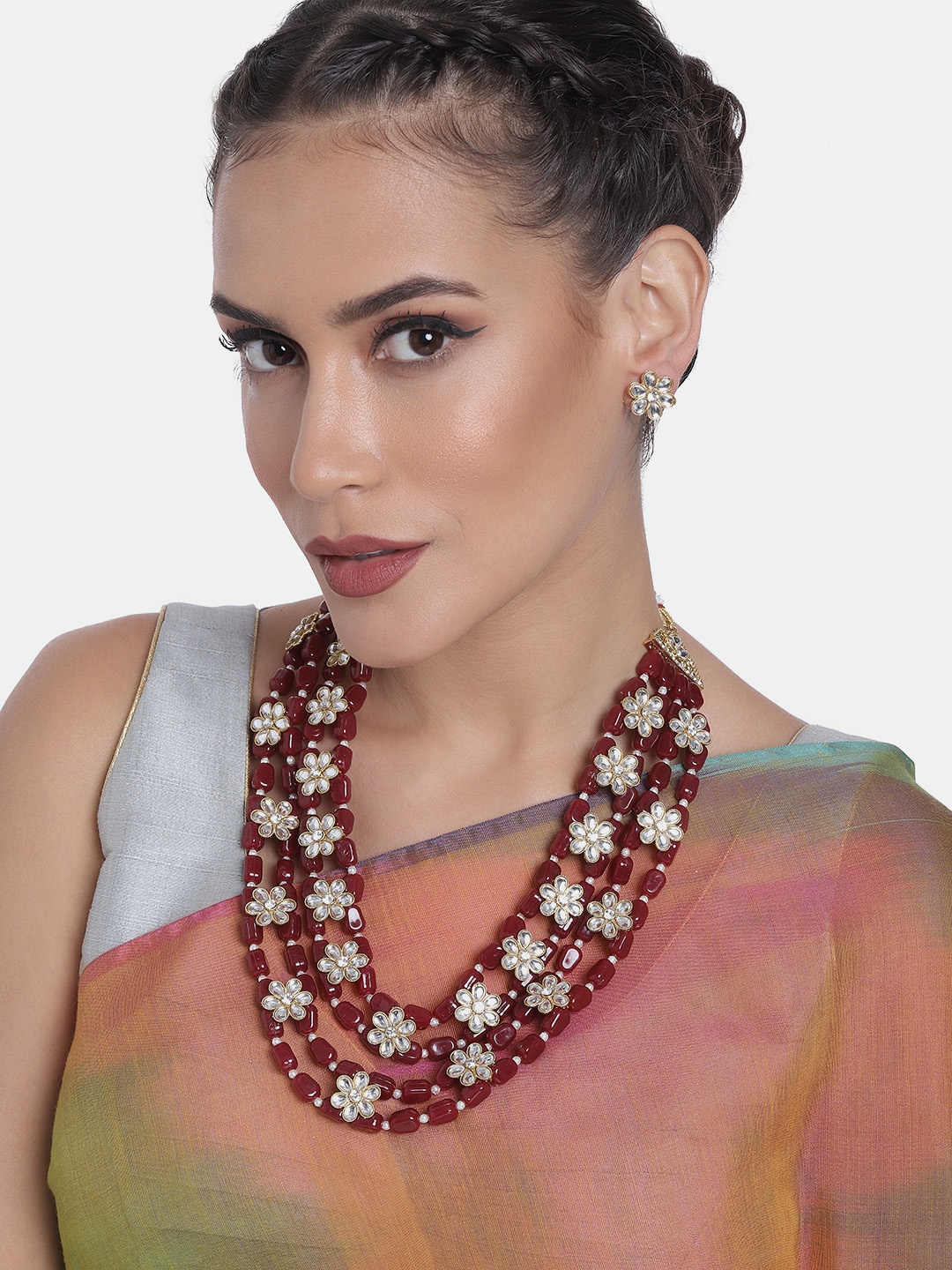 

Peora Gold-Plated Kundan-Studded Jewellery Set, Maroon