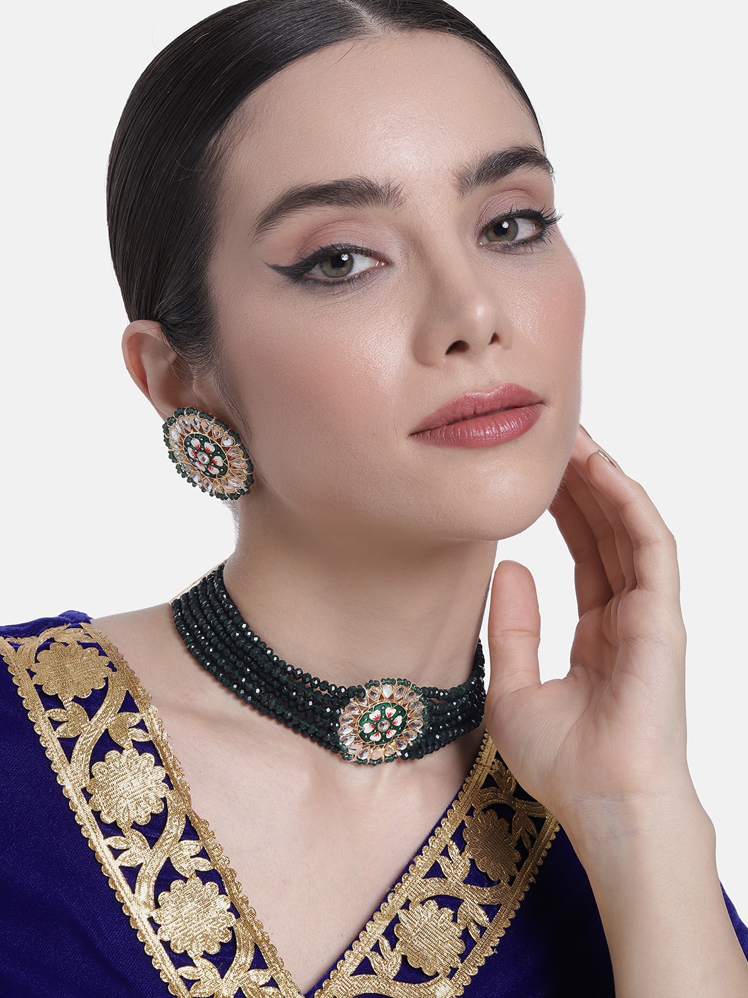 

Peora Gold-Plated Kundan-Studded Jewellery Set, Green