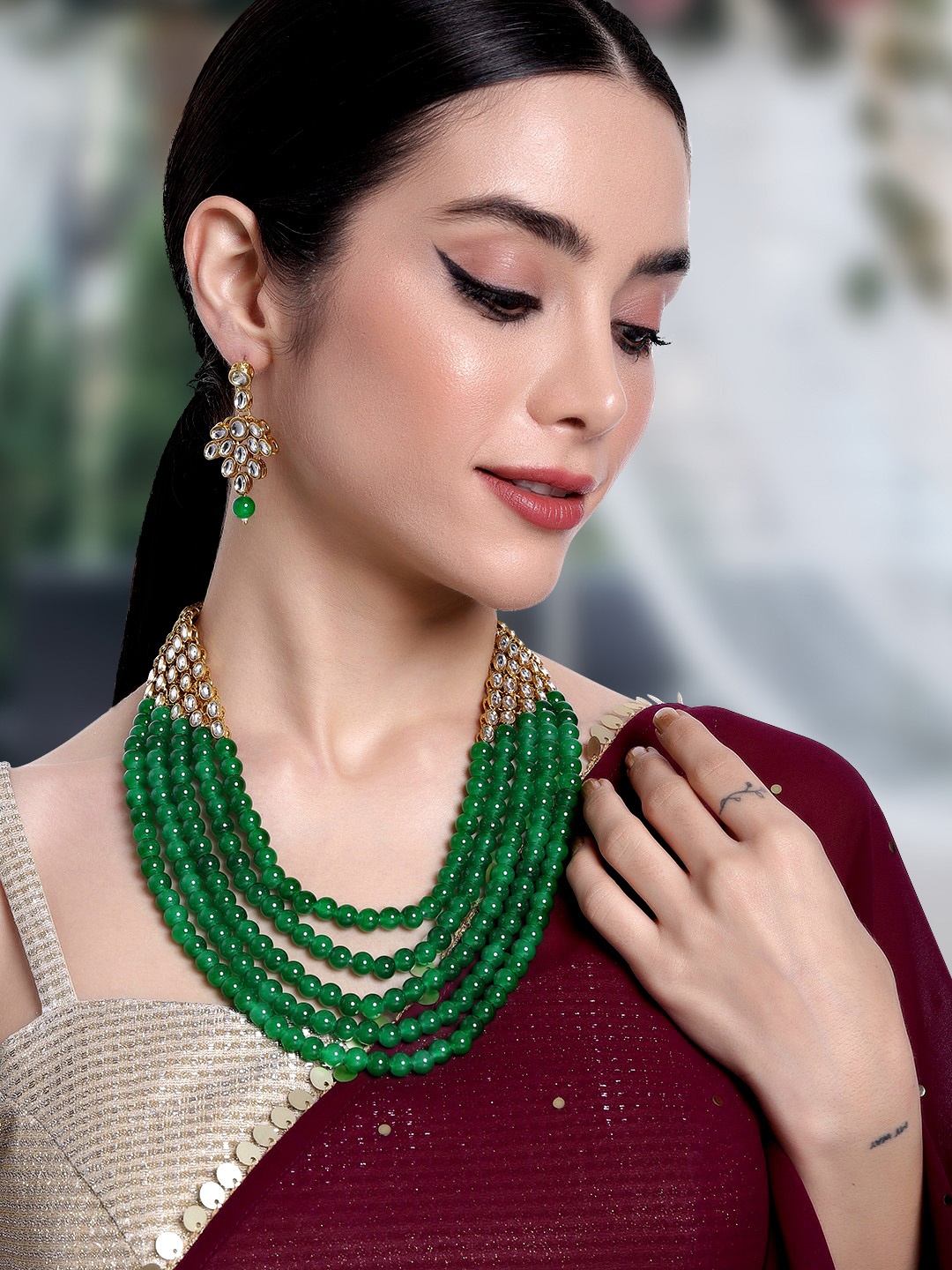 

Peora Gold-Plated Kundan-Studded Jewellery Set, Green