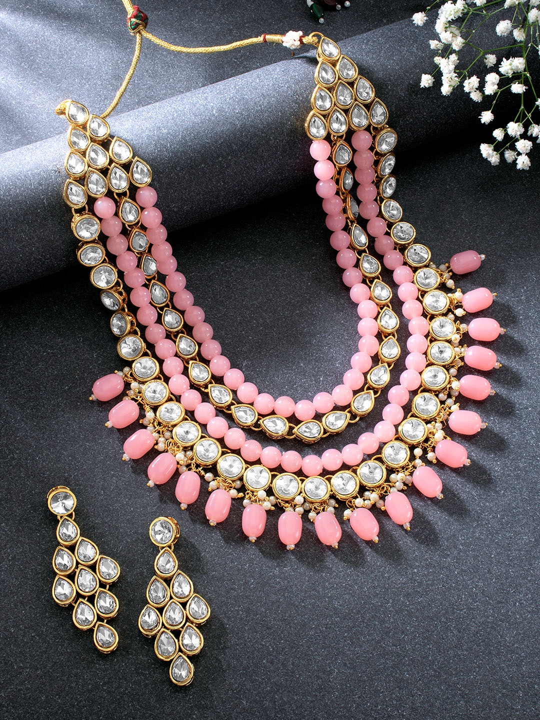 

Peora Gold-Plated Kundan-Studded Jewellery Set, Pink