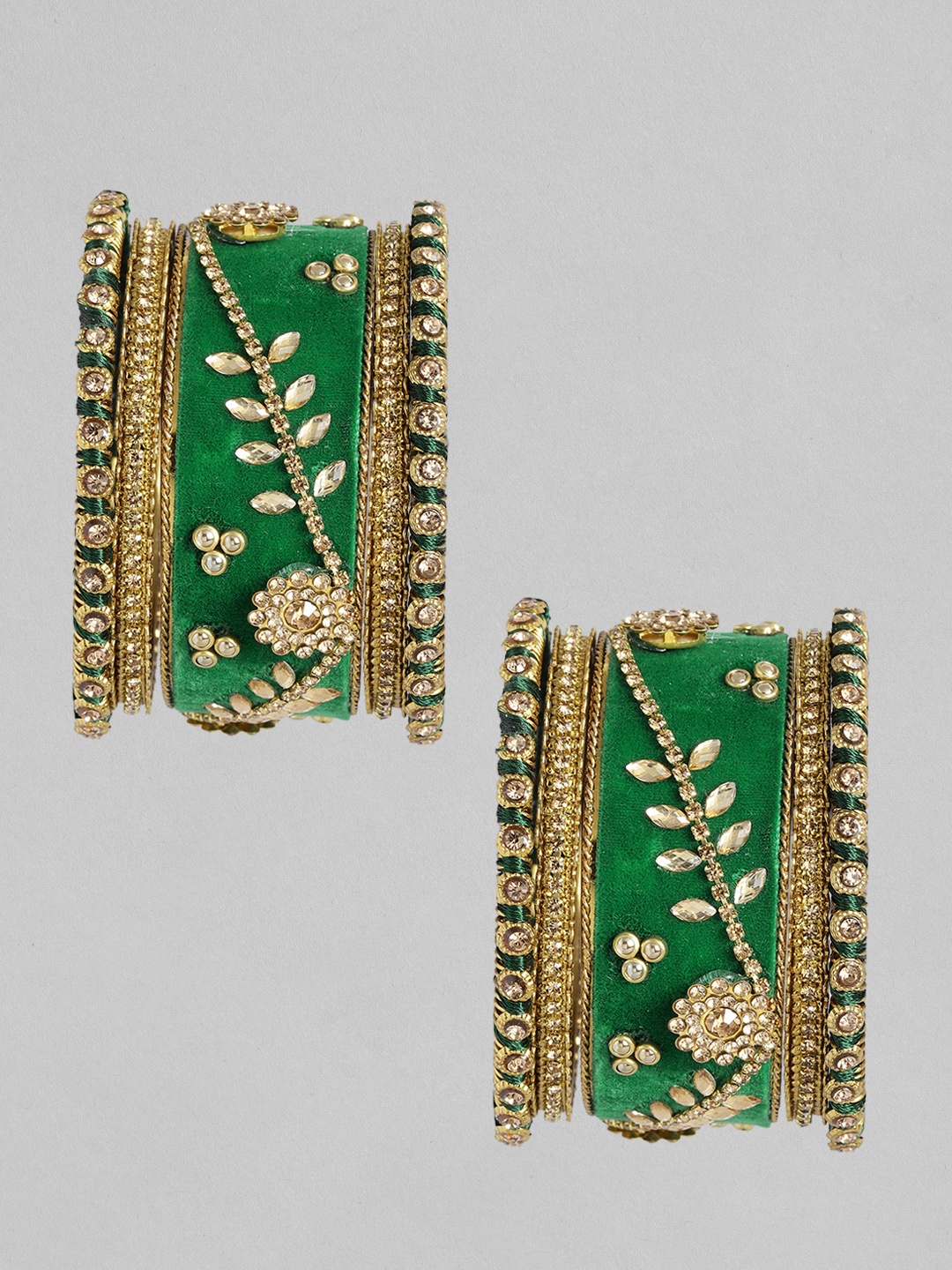 

Peora Set of 10 Gold-Plated Kundan-Studded Bangles, Green