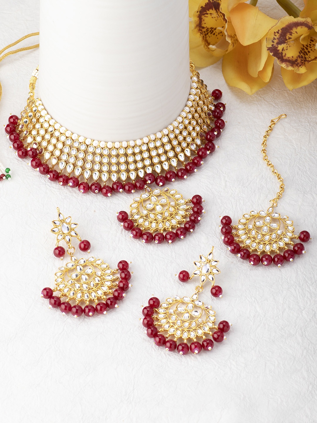 

Peora Gold-Plated Pearls Jewellery Set, Red
