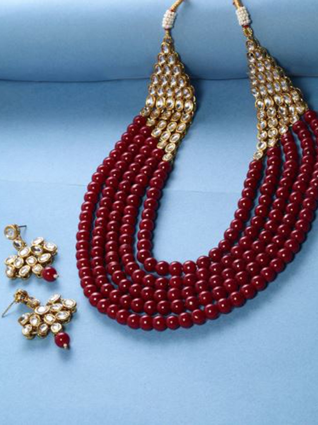 

Peora Gold-Plated Faux Pearl & Kundan Studded Jewellery Set, Maroon