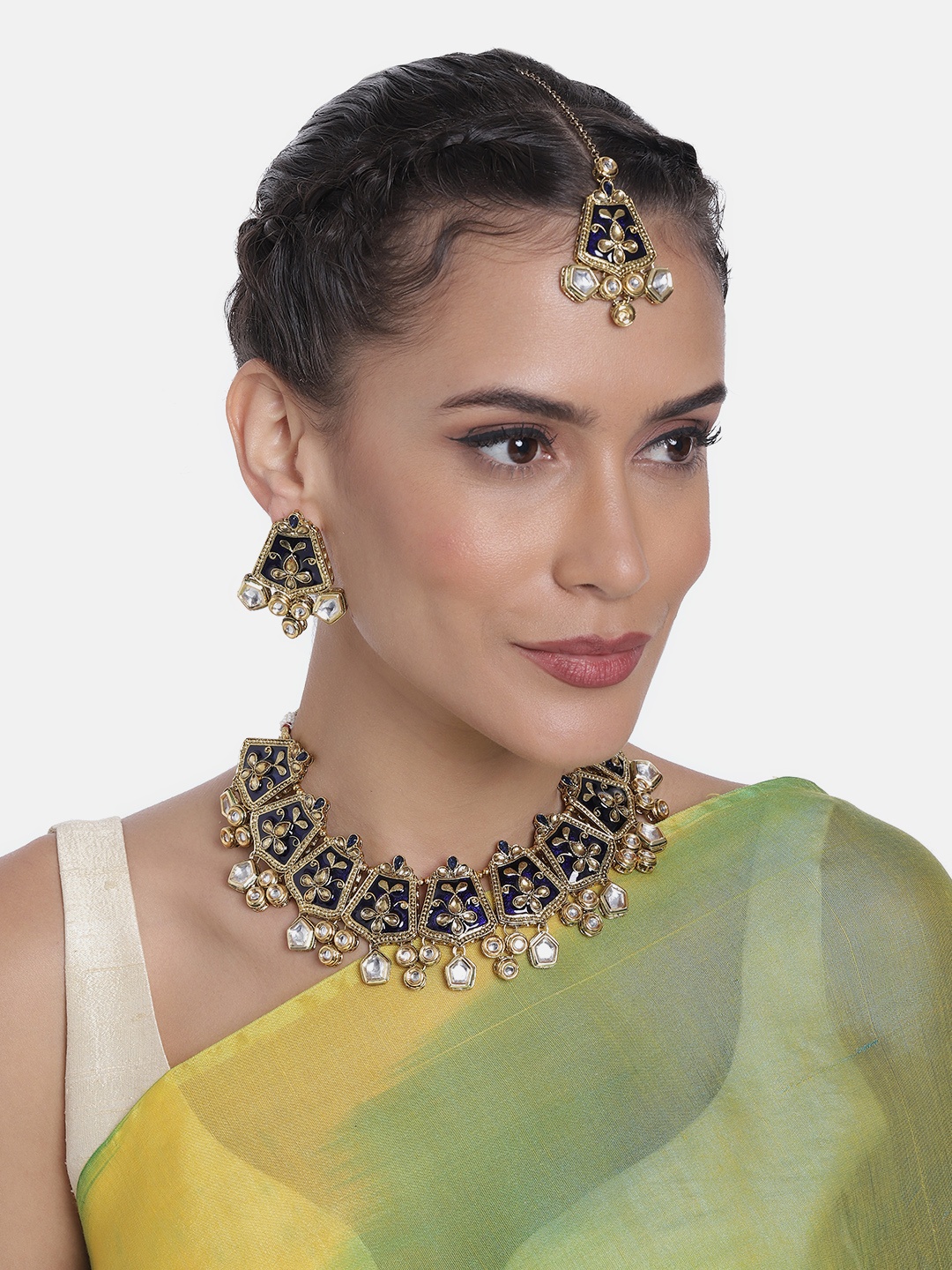 

Peora Gold-Plated Artificial Beads Meenakari Jewellery Set, Black