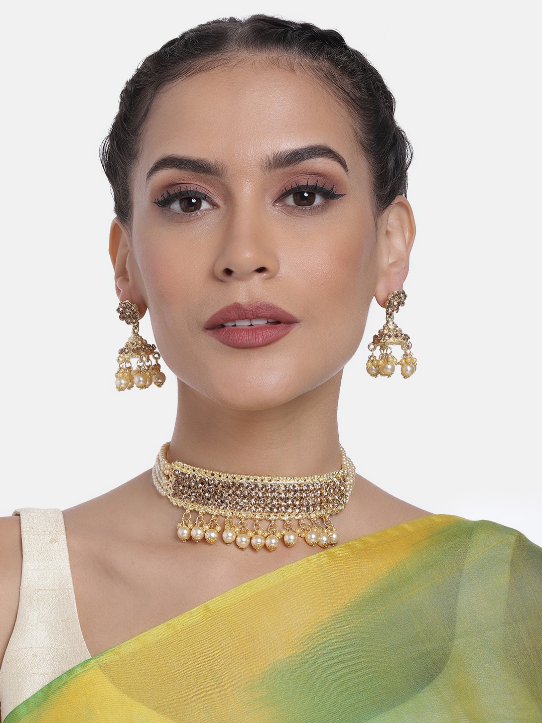 

Peora Gold-Plated Pearls Jewellery Set, Peach