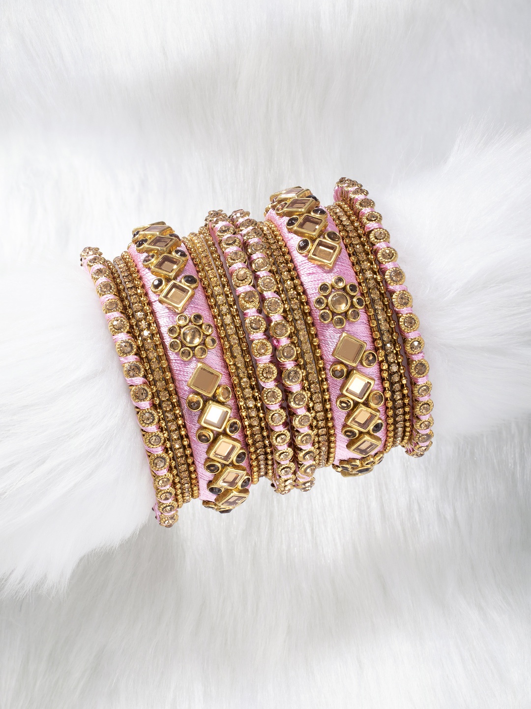 

Peora Women Gold-Plated 18Pcs Kundan Studded Bangles Set, Pink