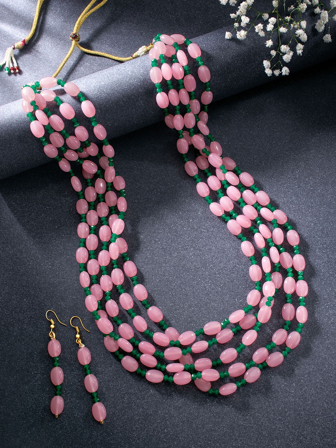 

Peora Gold-Plated Artificial Beads Layered Jewellery Set, Pink