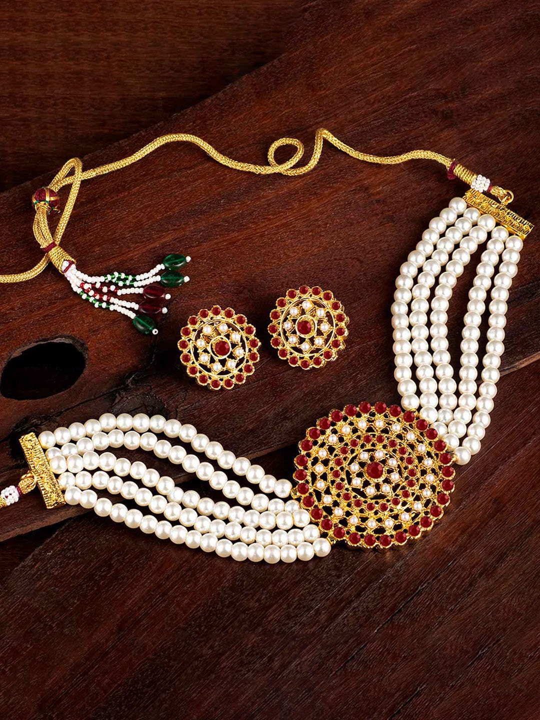 

Peora Gold-Plated Pearls Jewellery Set, Maroon