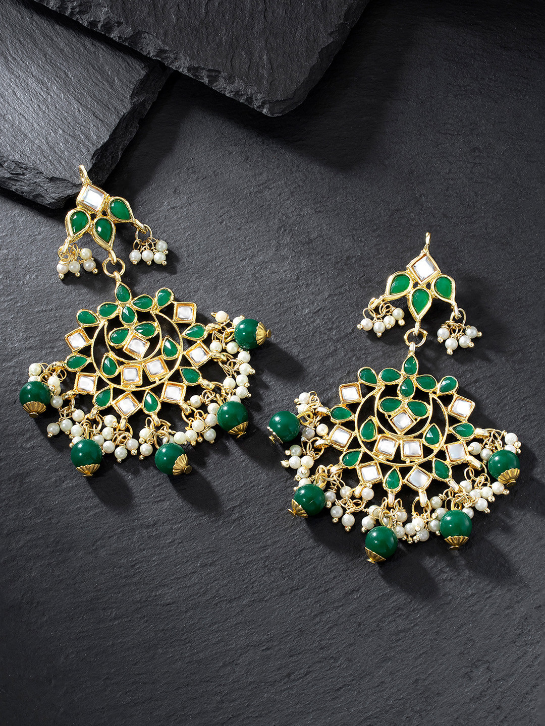 

Peora 18K Gold Plated Kundan Contemporary Drop Earrings, Green