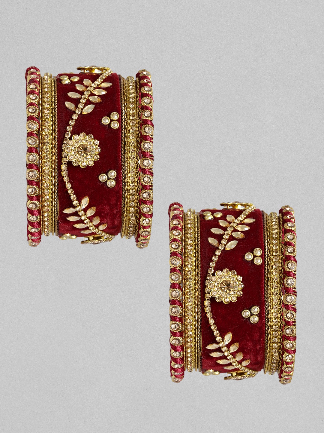 

Peora Set Of 10 Gold-Plated Kundan-Studded Alloy Bangles, Maroon