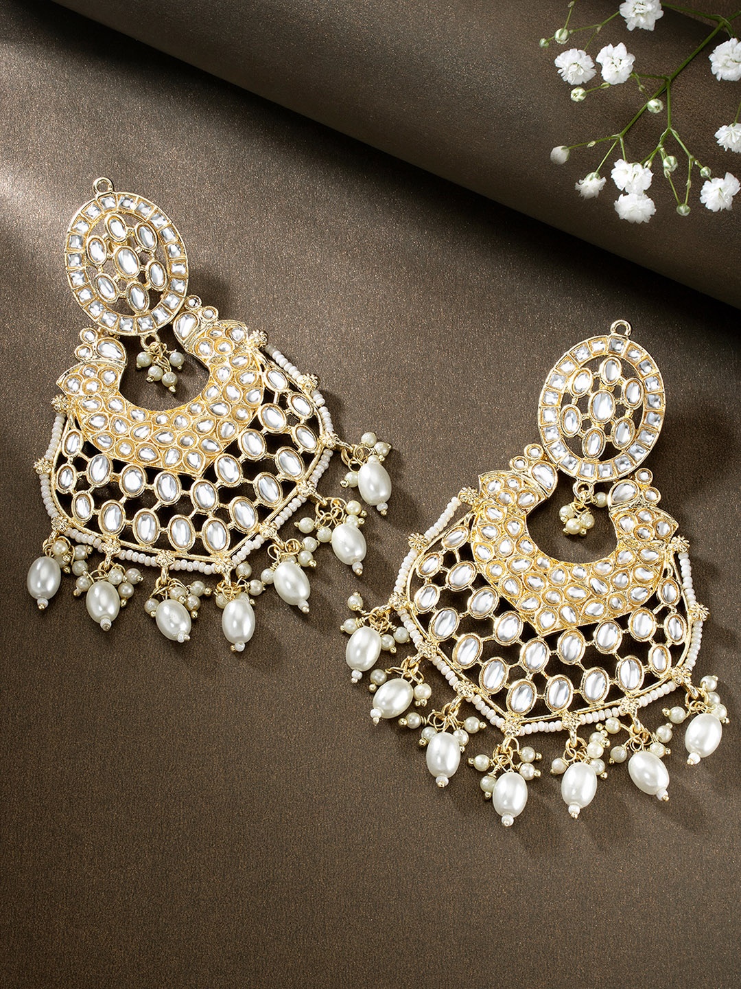 

Peora Gold-Plated Kundan Contemporary Chandbalis, White