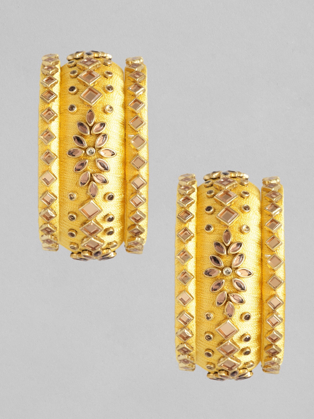 

Peora Women 6Pcs Gold-Plated Kundan Studded Bangles Set, Yellow