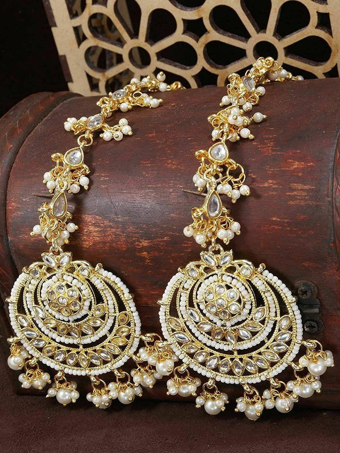 

Peora Gold-Plated Pearl & Kundan Studded Contemporary Drop Earrings, White