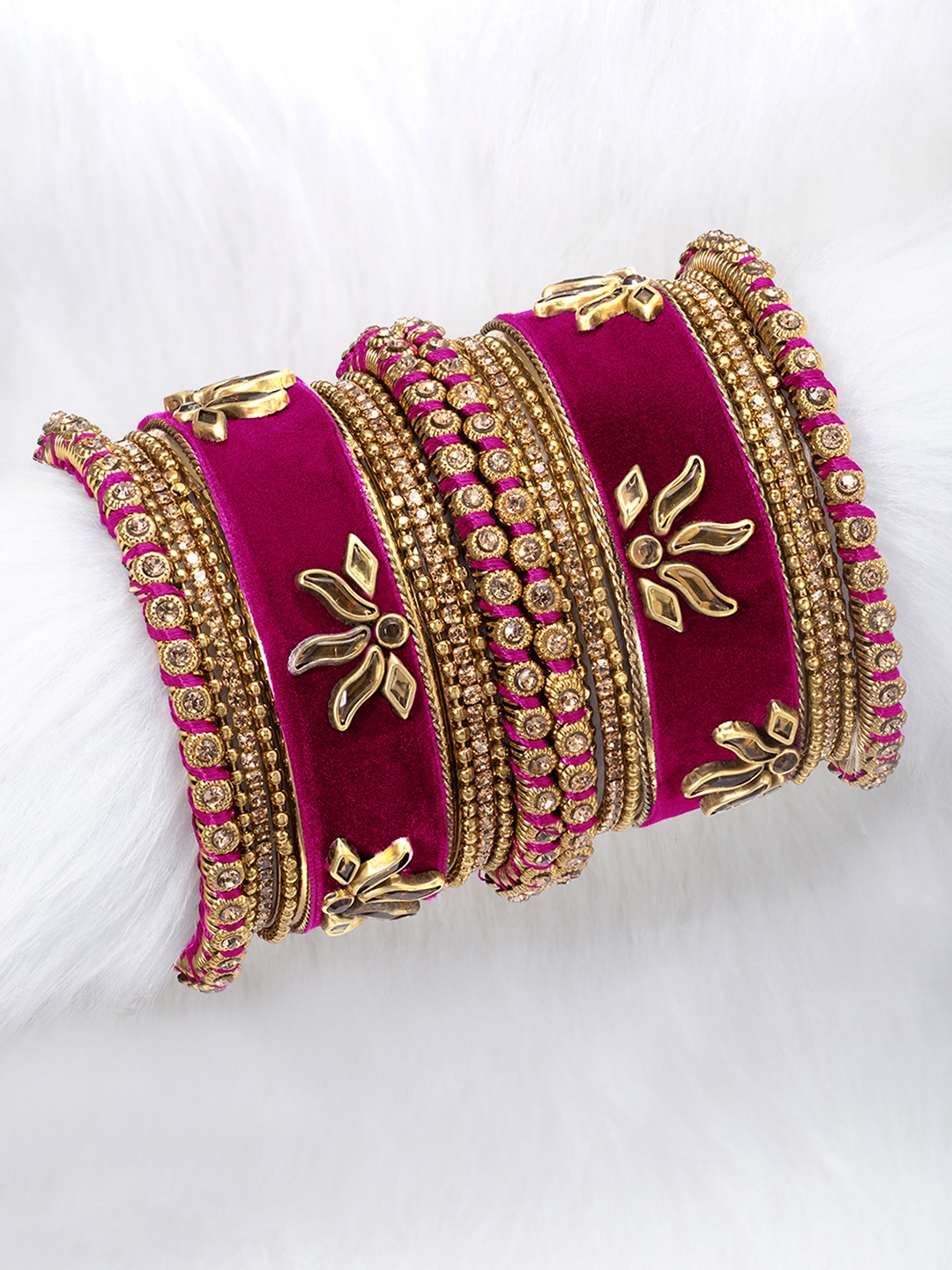 

Peora Women 18Pcs Gold-Plated Kundan Studded Bangles Set, Pink