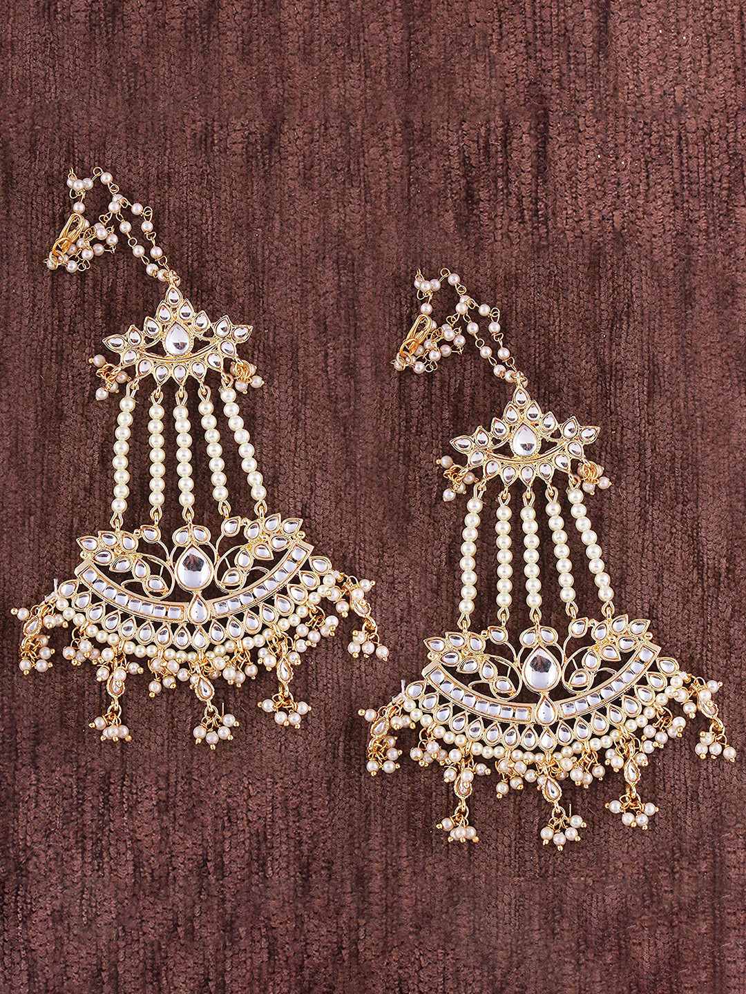 

Peora 18K Gold-Plated Contemporary Drop Earrings with Hair Chain, White