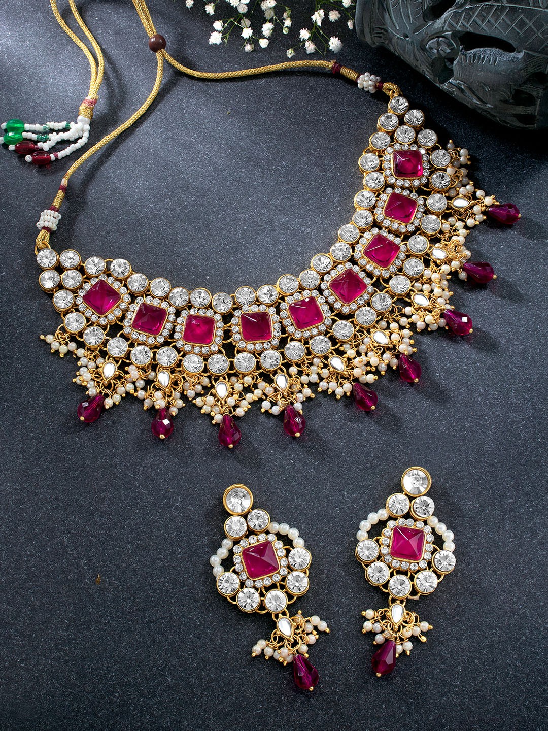 

Peora Gold-Plated Kundan-Studded Jewellery Set, Pink