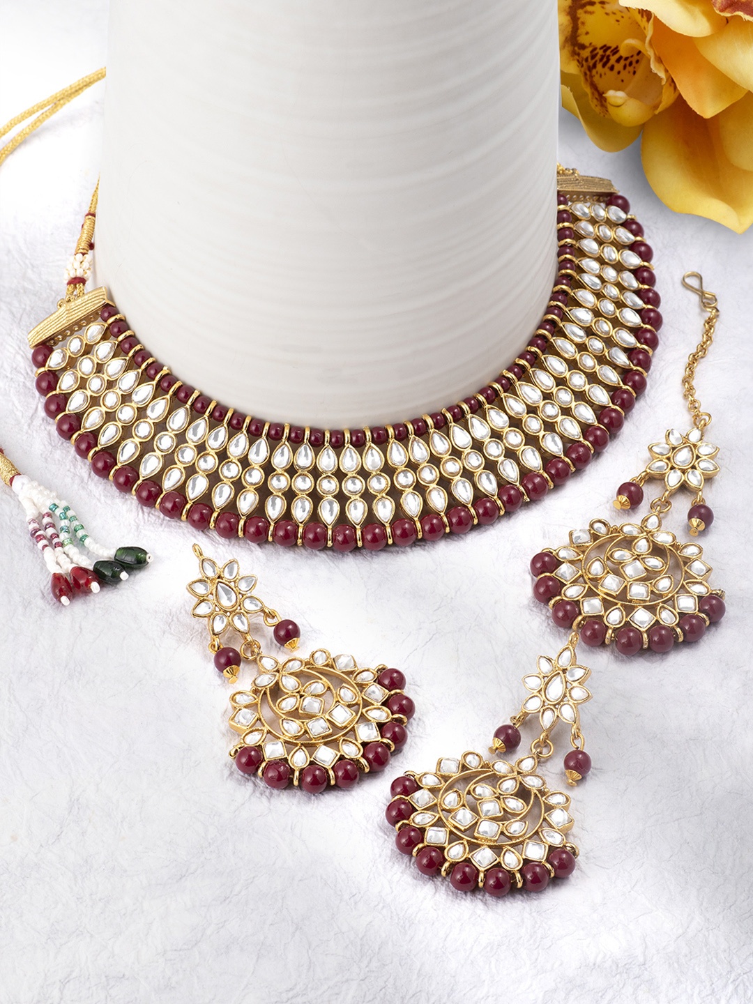 

Peora Gold-Plated Kundan-Studded Jewellery Set, Maroon