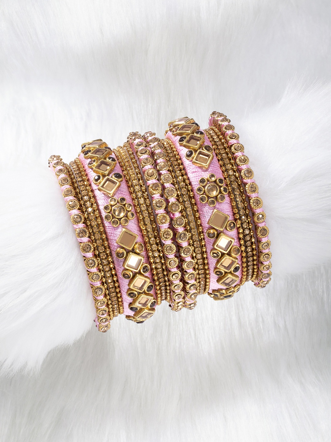 

Peora Women 18Pcs Gold-Plated Kundan Studded Bangles Set, Pink