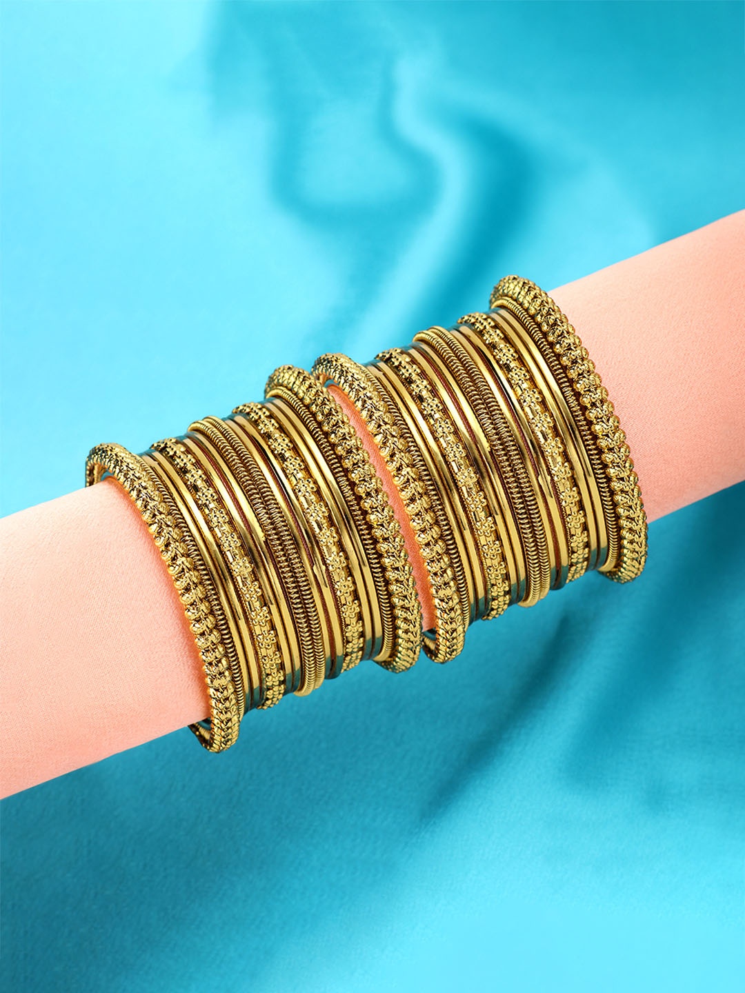 

Peora Women Set of 32 Gold-Plated Oxidised Metal Bangles