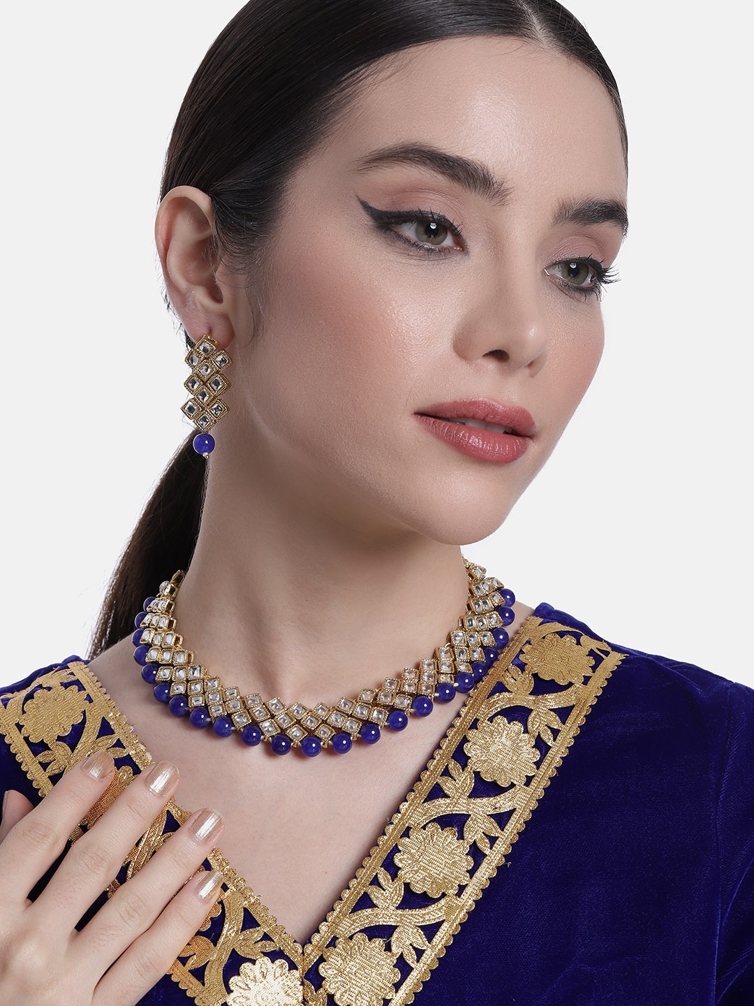 

Peora Gold-Plated Kundan-Studded Jewellery Set, Blue
