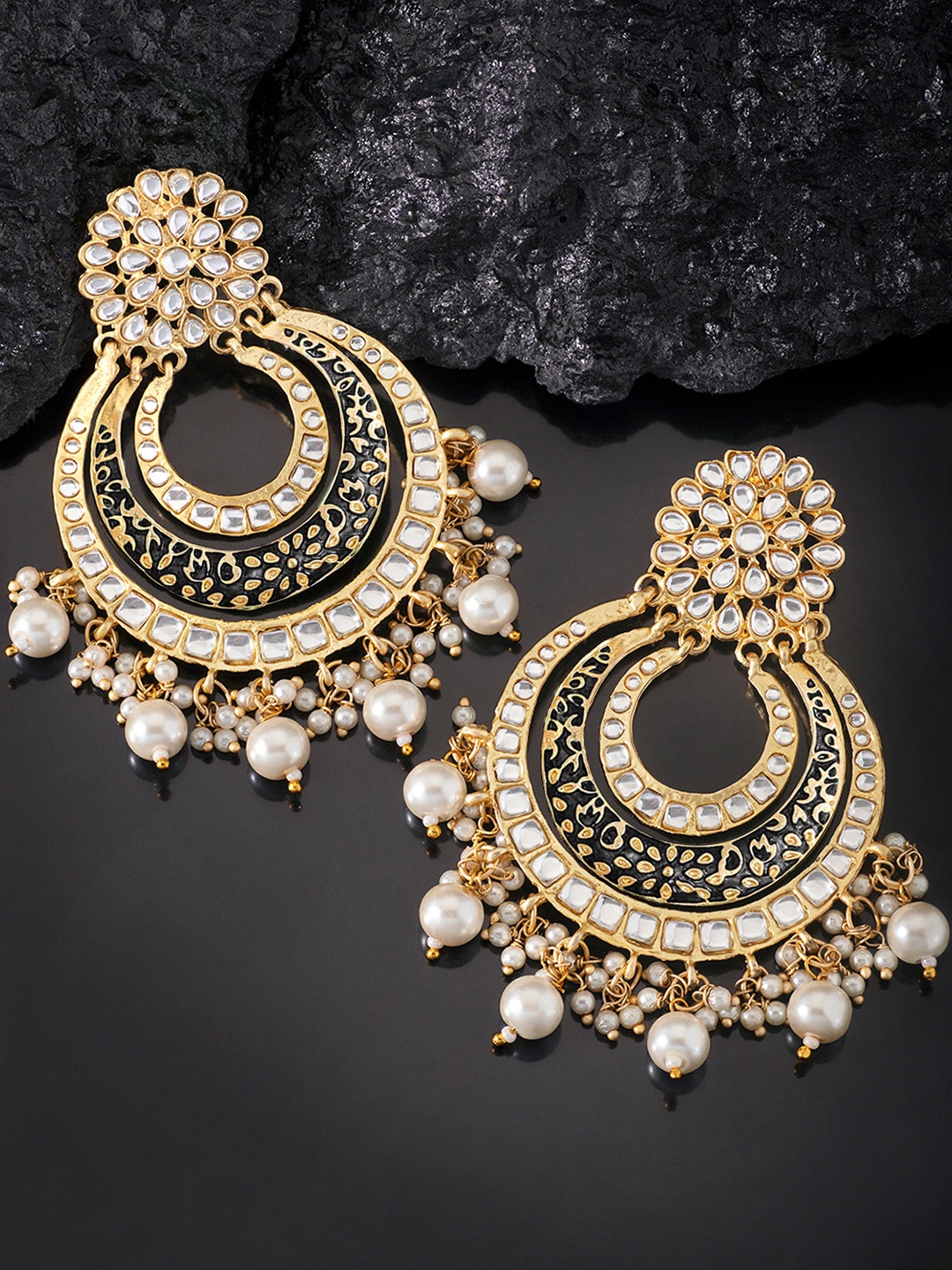 

Peora Gold-Plated Kundan Contemporary Chandbalis, Black