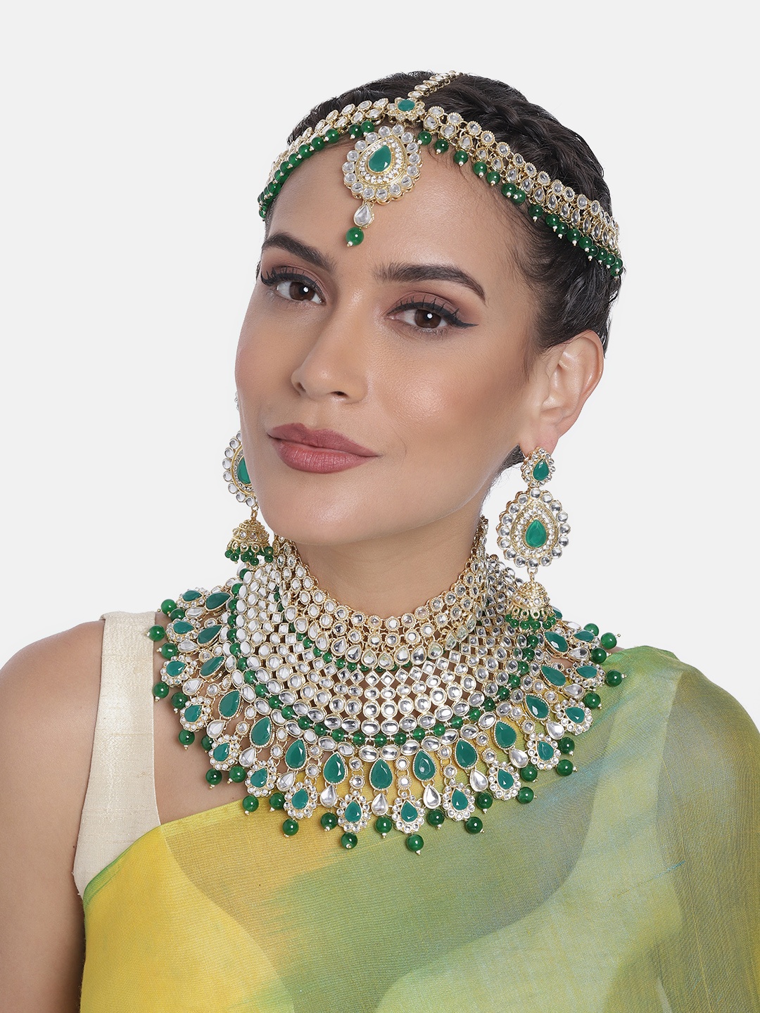 

Peora Gold-Plated Kundan Necklace Jewellery Set, Green