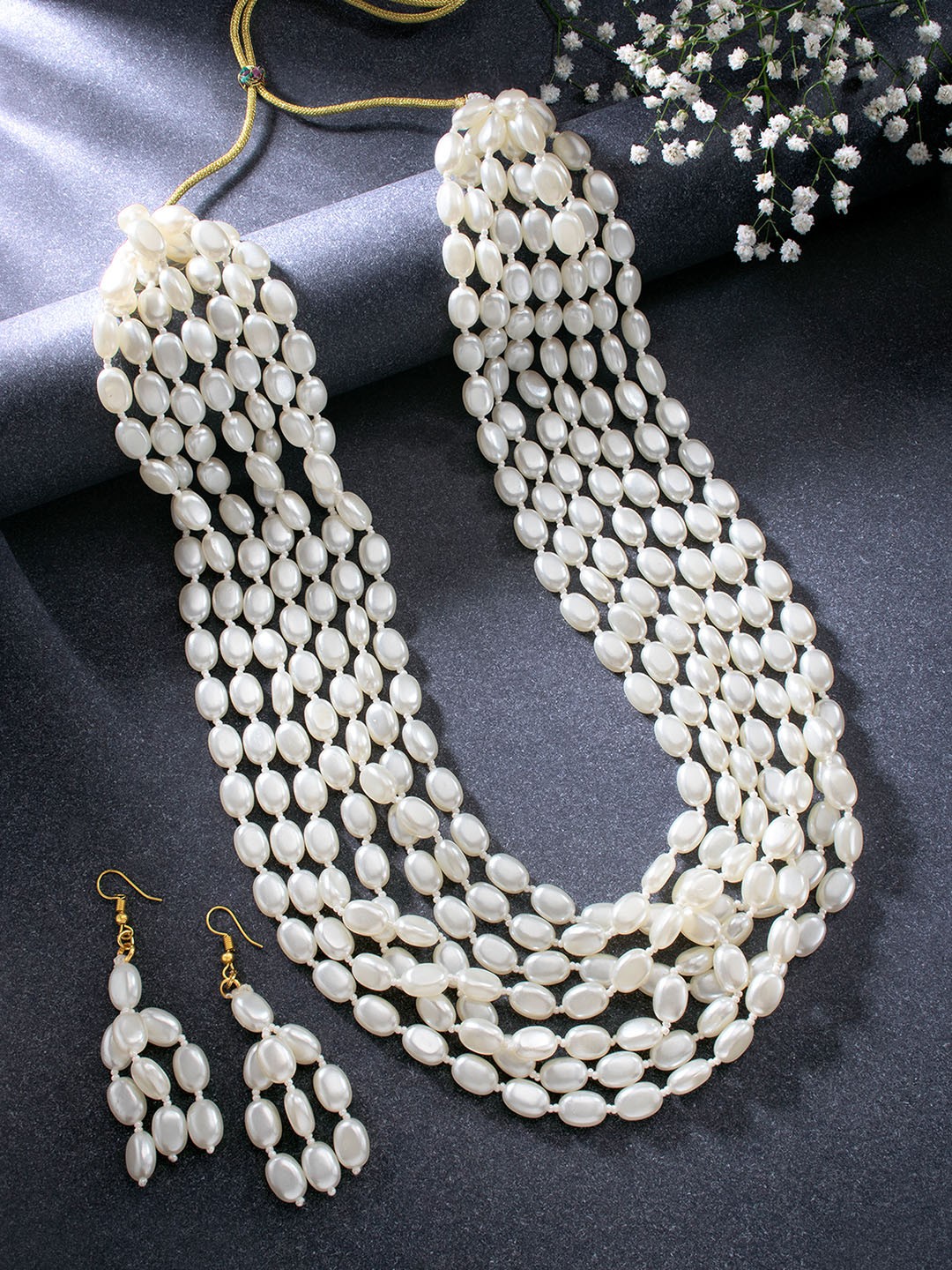 

Peora Gold-Plated Artificial Beads Layered Jewellery Set, White