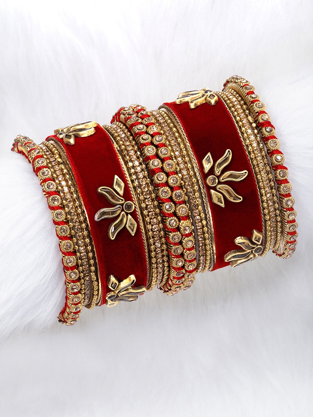 

Peora Women Gold-Plated 18Pcs Kundan Studded Bangles Set, Red