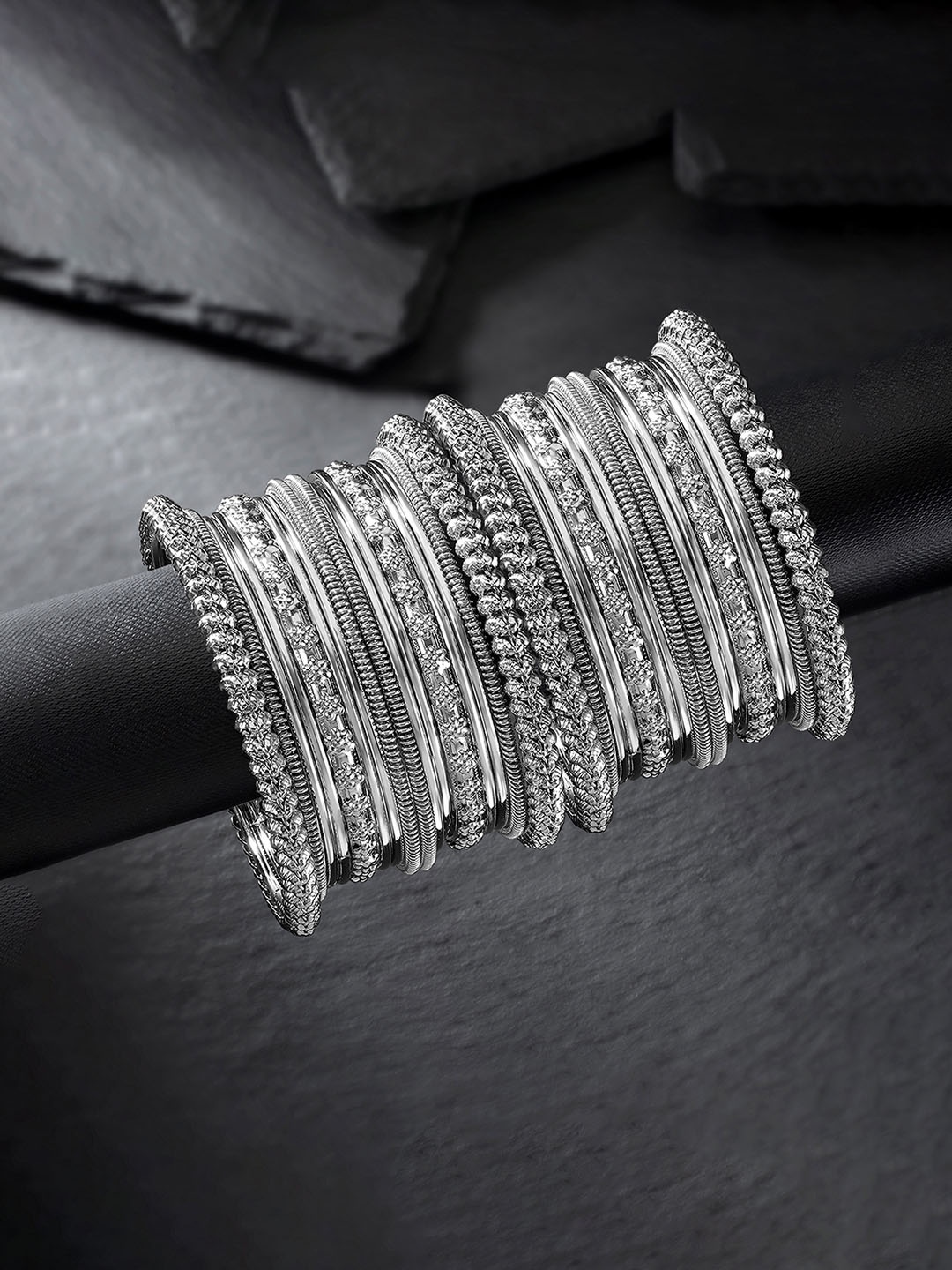 

Peora Women Set of 32 Silver-Plated Oxidised Metal Bangles