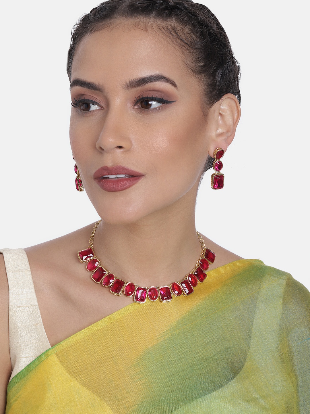 

Peora Gold-Plated Crystals-Studded Jewellery Set, Pink