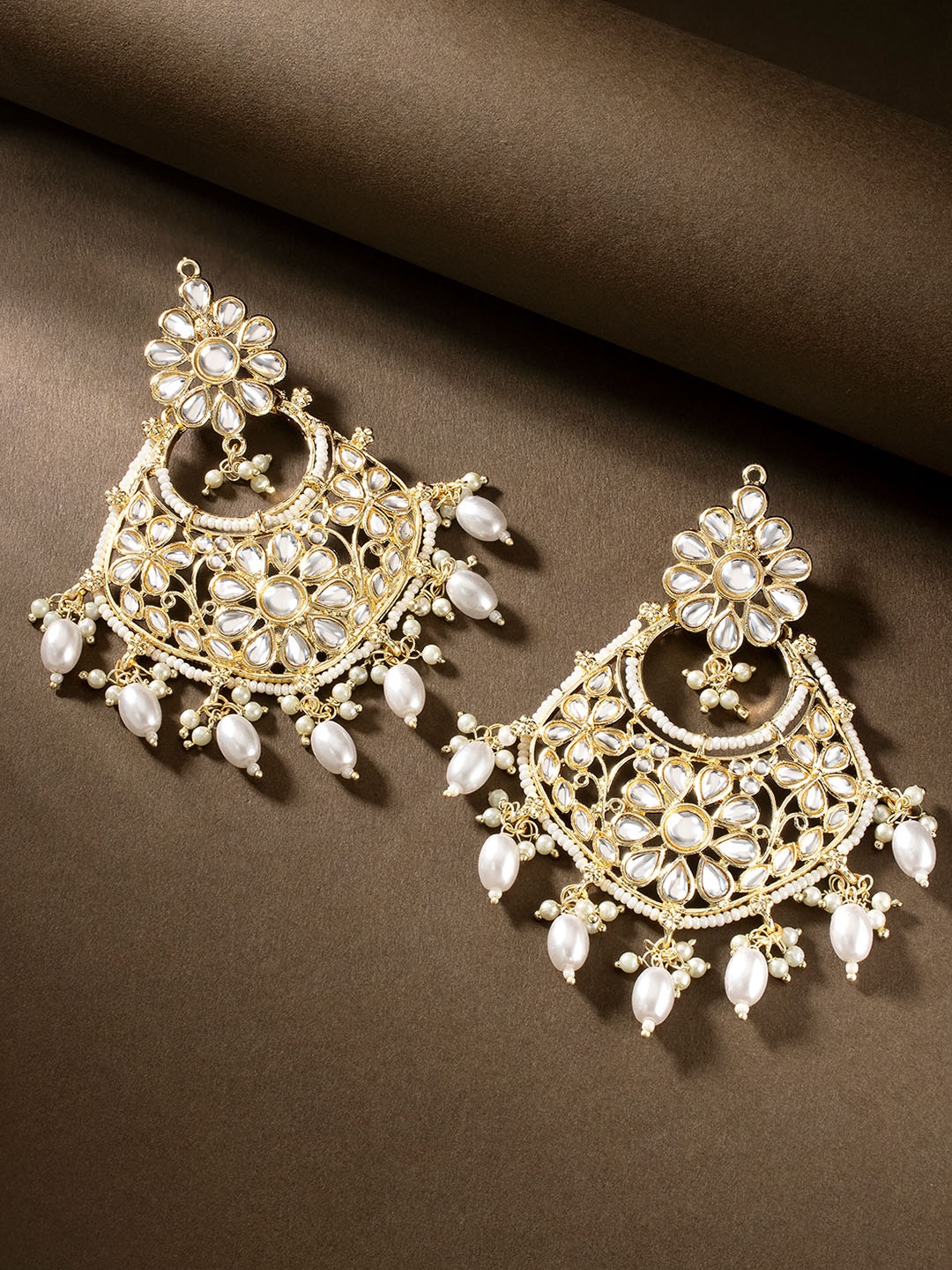 

Peora Gold-Plated Kundan Contemporary Chandbalis, White