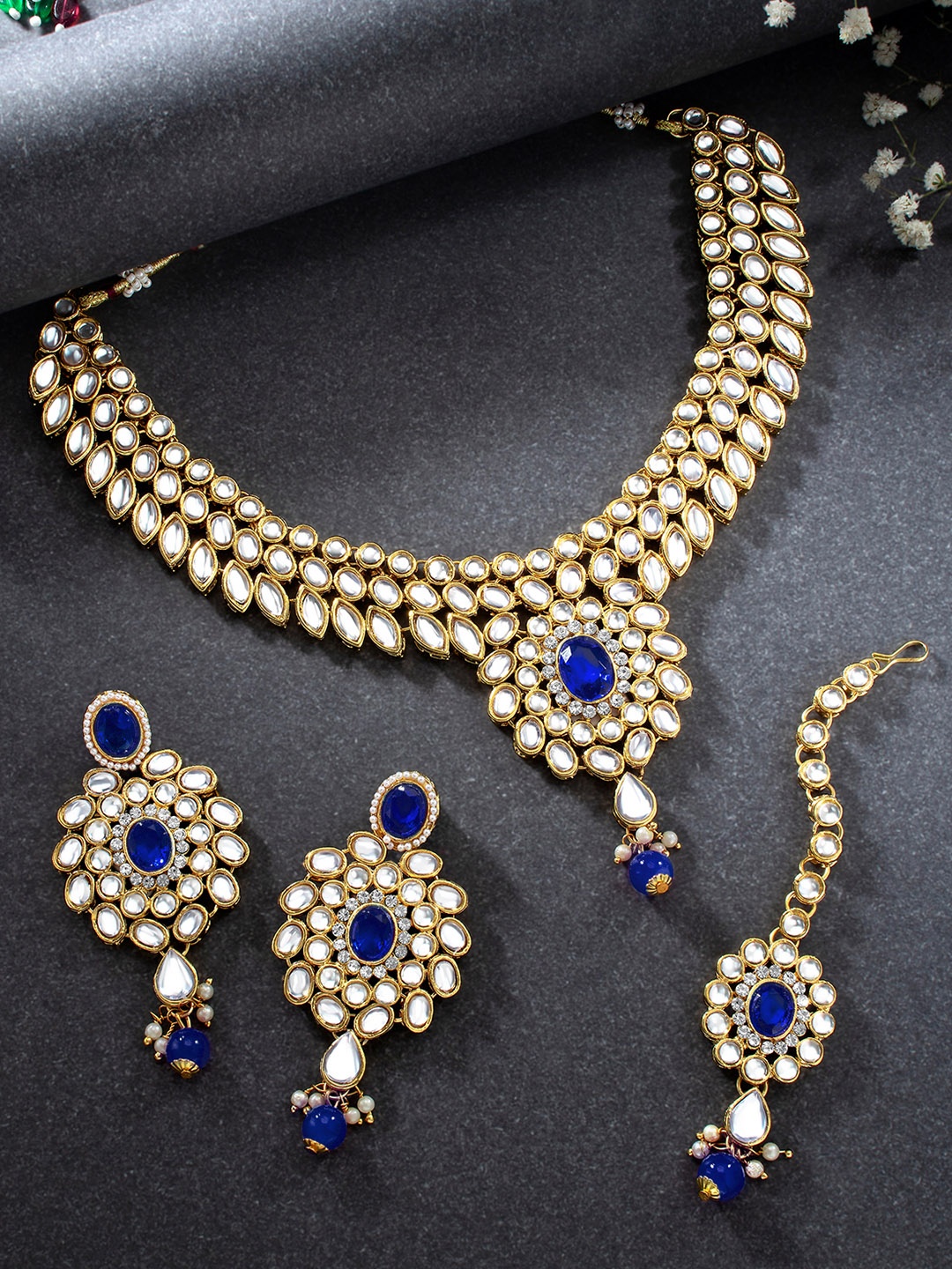 

Peora Gold-Plated Kundan Necklace Jewellery Set, Navy blue
