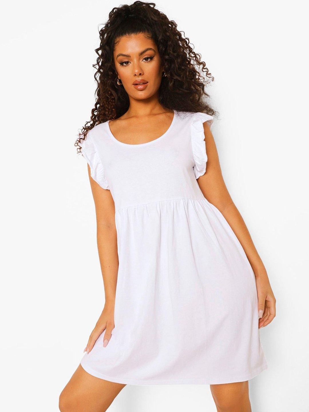 

Boohoo Frilled Sleeve Fit & Flare Dress, Blue