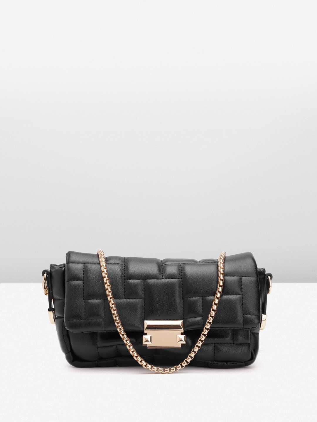 

Boohoo Structured Sling Bag with Quilted Detail, Black