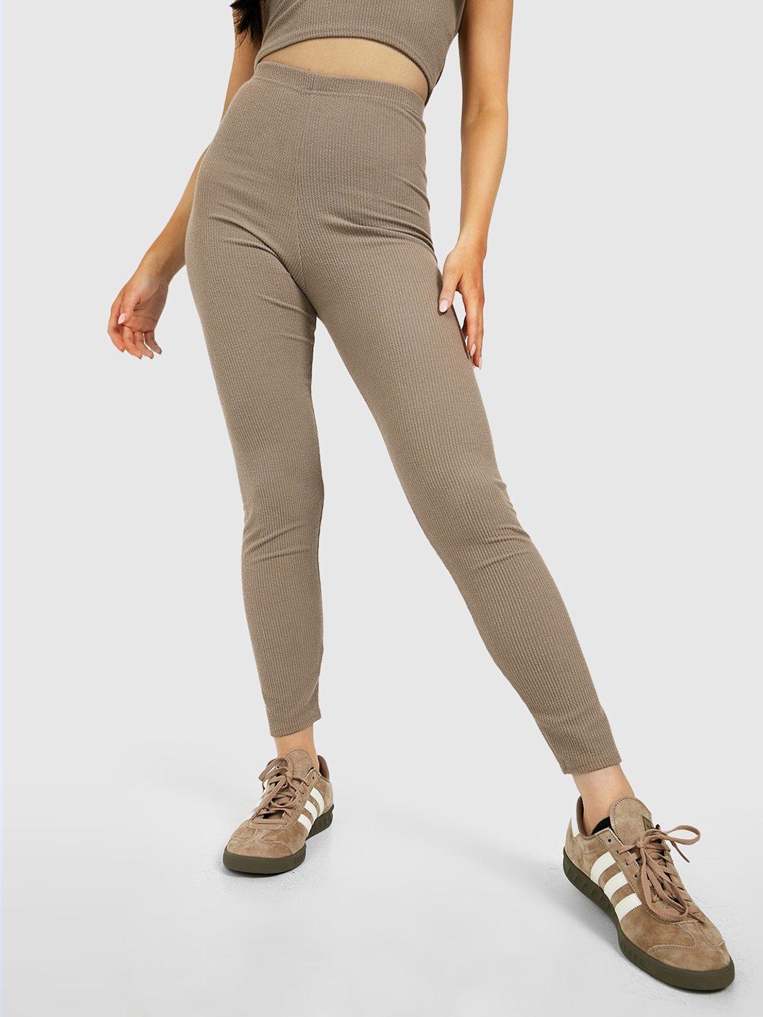 

Boohoo Women Ribbed High Waisted Tights, Beige