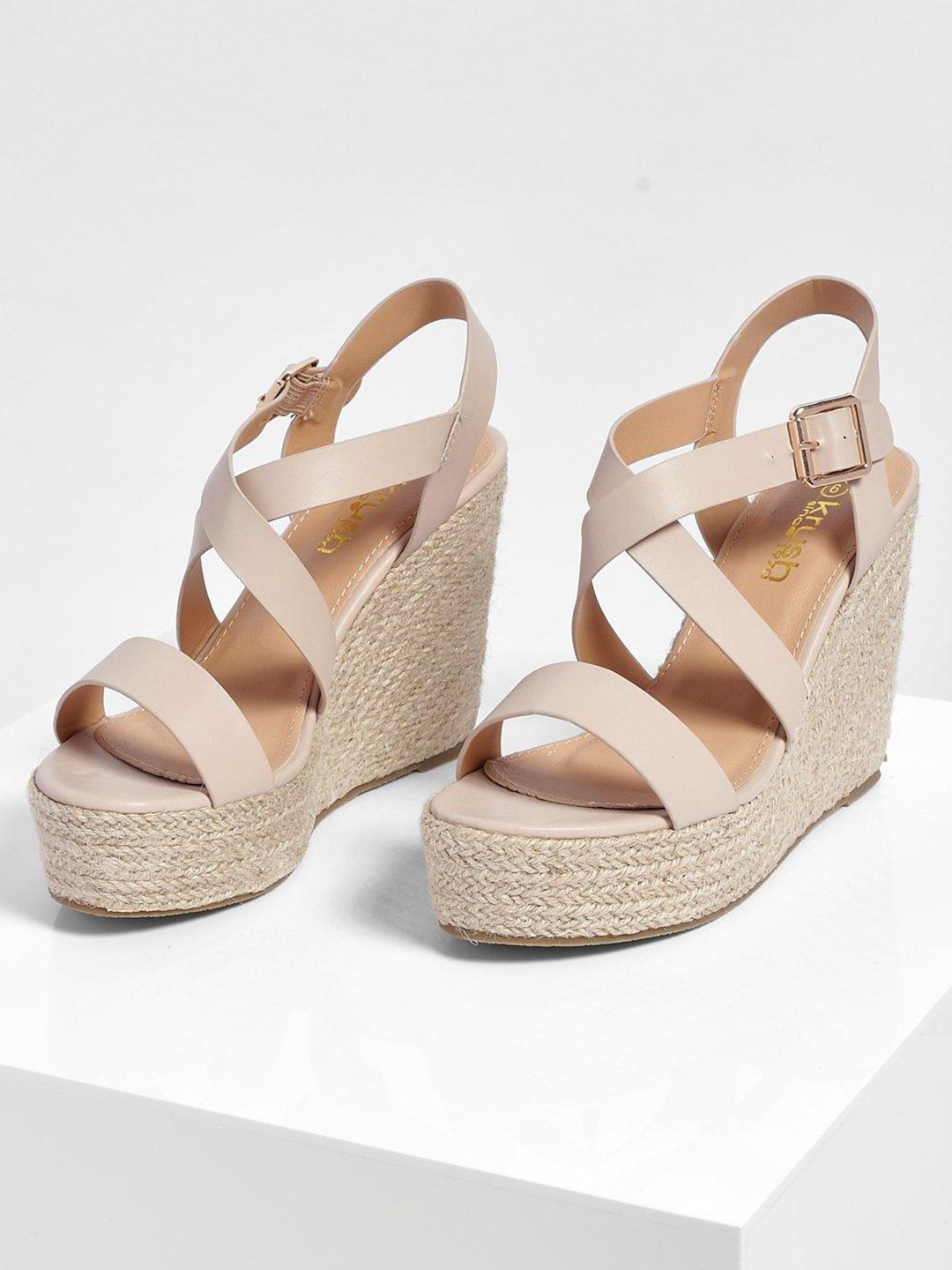 

Boohoo Strappy Espadrille Wedges, Nude