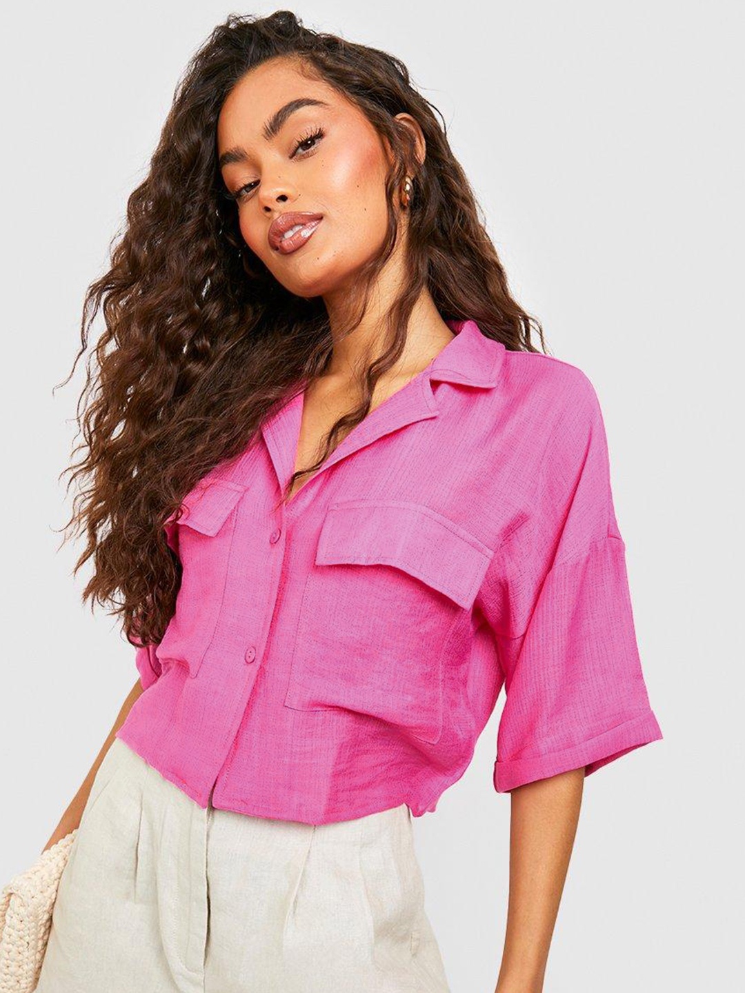 

Boohoo Boxy Casual Shirt, Pink