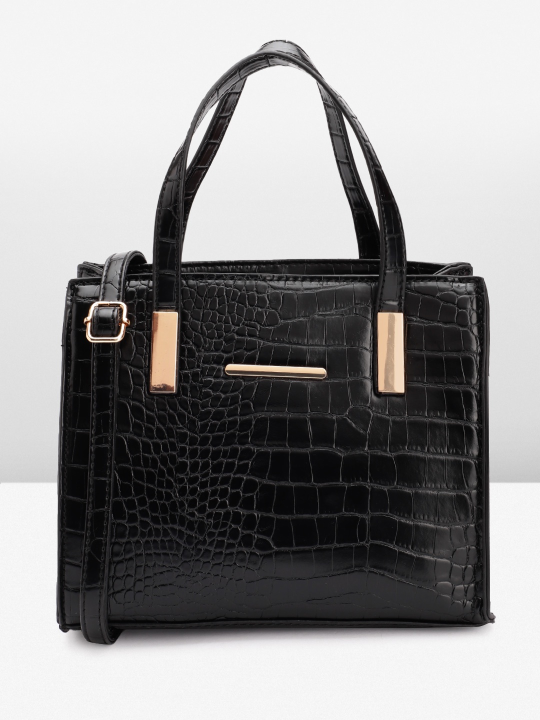 

Boohoo Croc Textured Structured Handheld Bag, Black